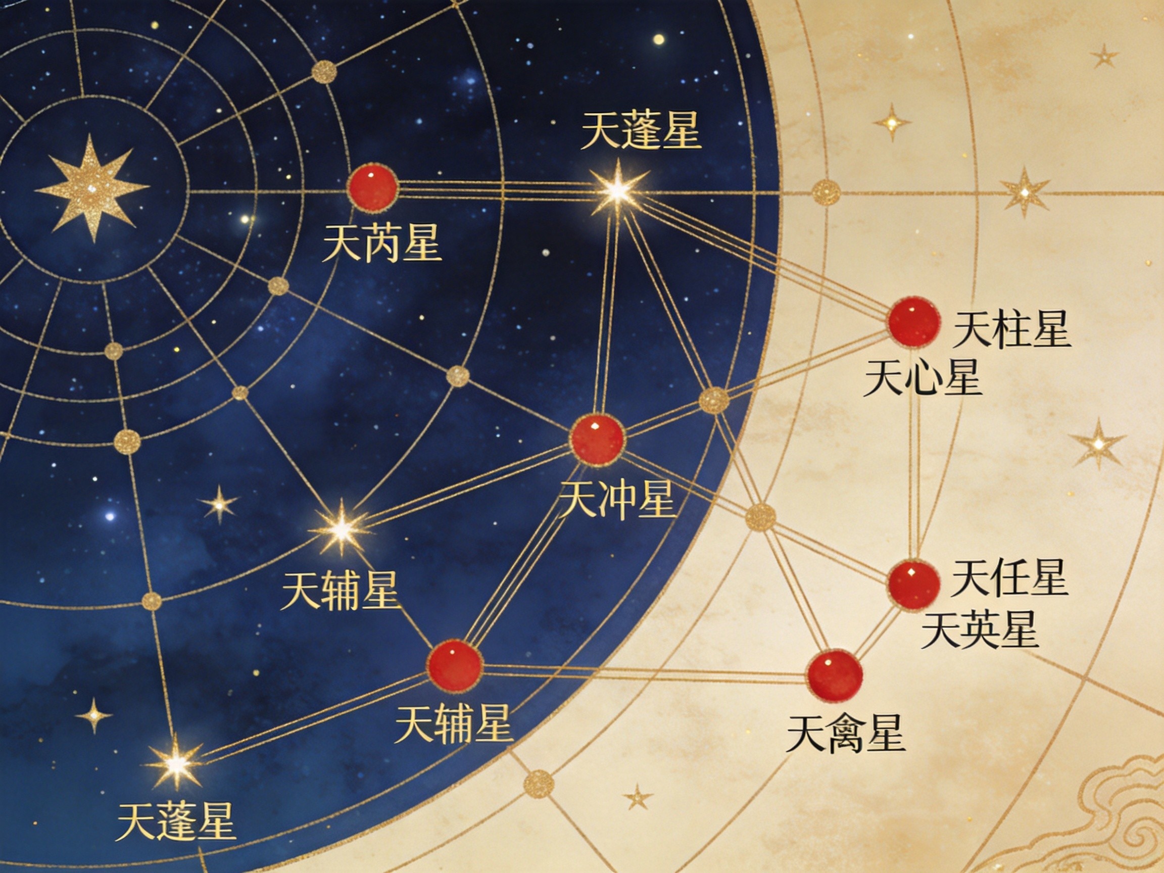 Ancient Chinese star map of Nine Stars